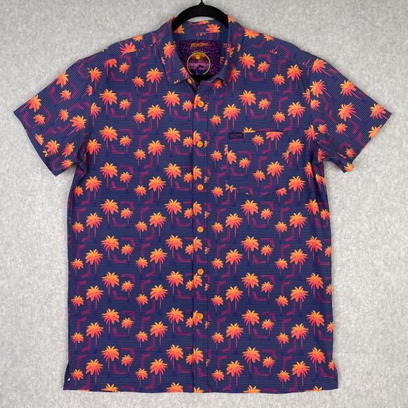 Retro Rifle Shirt Mens L Rising Palm Short Sleeve Button Down All Over Print - Picture 2 of 8